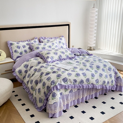 91家纺网 家纺一手货源 找家纺 （总）艺慕家纺 2025新款水洗棉麻双层纱床盖四件套