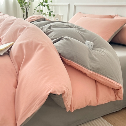 91家纺网 家纺一手货源 找家纺 多品家纺 2024年春夏新品全棉双拼纯色无印风四件套 降纱