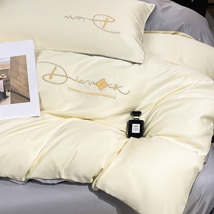 91家纺网 家纺一手货源 找家纺 澳梵 2024新款水洗真丝刺绣四件套 蒂娜-奶白灰