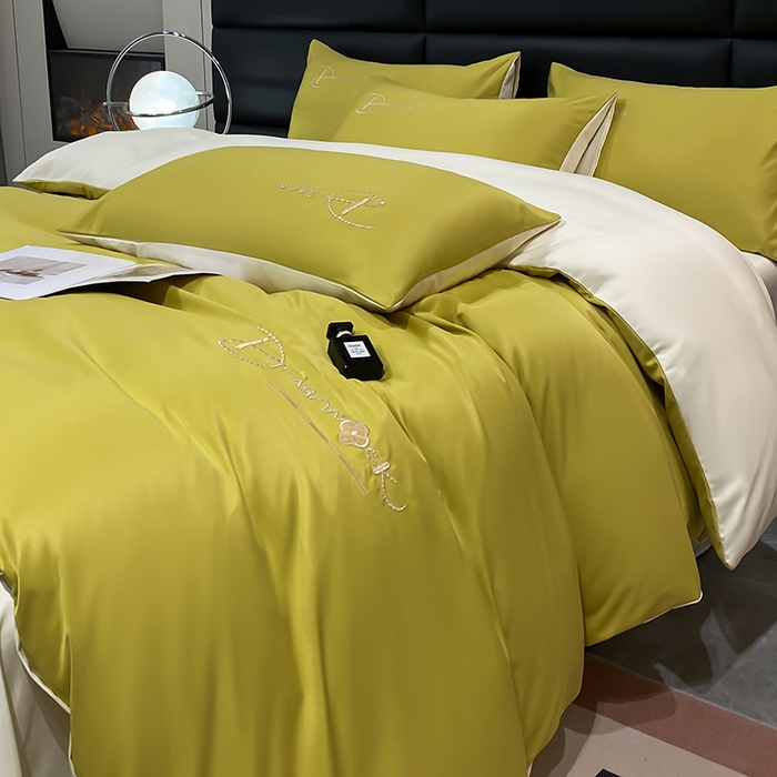 91家纺网 家纺一手货源 找家纺 澳梵 2024新款水洗真丝刺绣四件套 蒂娜-优雅绿白