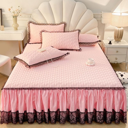 91家纺网 家纺一手货源 找家纺 恋尚 2025新款纯色床笠式床裙乳胶三件套-香奈【控价155起】 香奈儿 粉