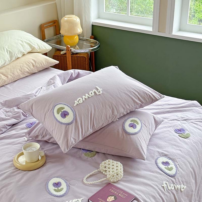 91家纺网 家纺一手货源 找家纺 柚子 2024新款全棉水洗新疆棉夏被四件套 紫郁香