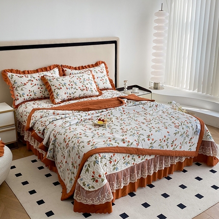 91家纺网 家纺一手货源 找家纺 （总）艺慕家纺 2025新款水洗棉麻双层纱夏被床盖四件套