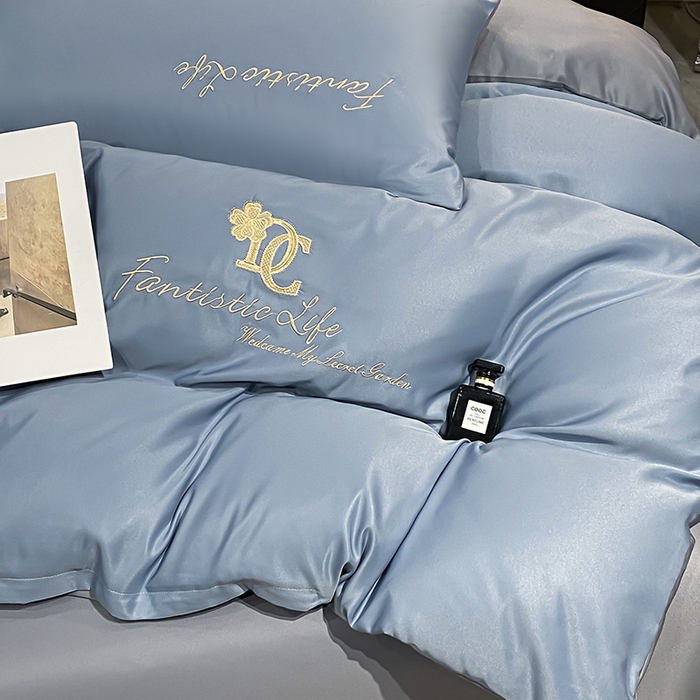 91家纺网 家纺一手货源 找家纺 澳梵 2024新款水洗真丝刺绣四件套 米兰生活-宾利蓝