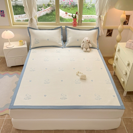 慕澄 2024新款A类PE提花凉感豆豆复合款凉席 提花豆豆-小木马蓝