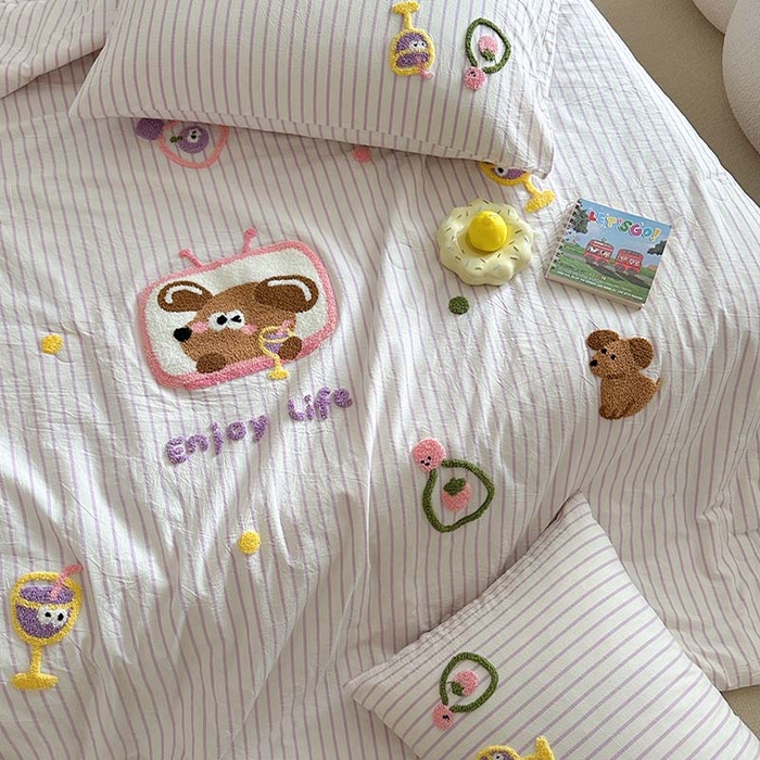 91家纺网 家纺一手货源 找家纺 柚子 2024新款全棉水洗新疆棉夏被四件套 能量爆表