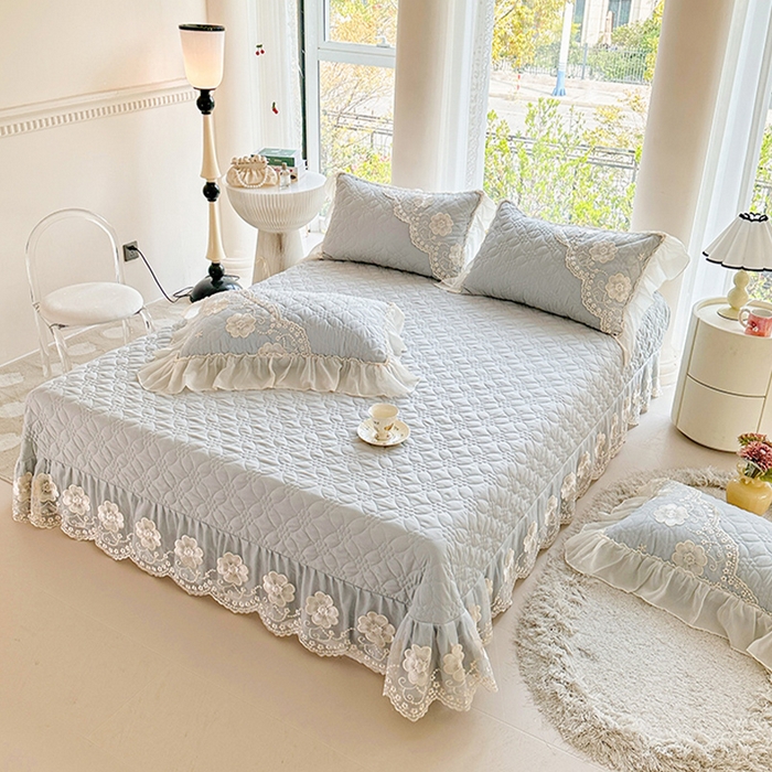 91家纺网 家纺一手货源 找家纺 罗艺轩 2024新款公主风水洗棉全夹棉床盖款三件套-盛宴 盛宴-迷雾灰