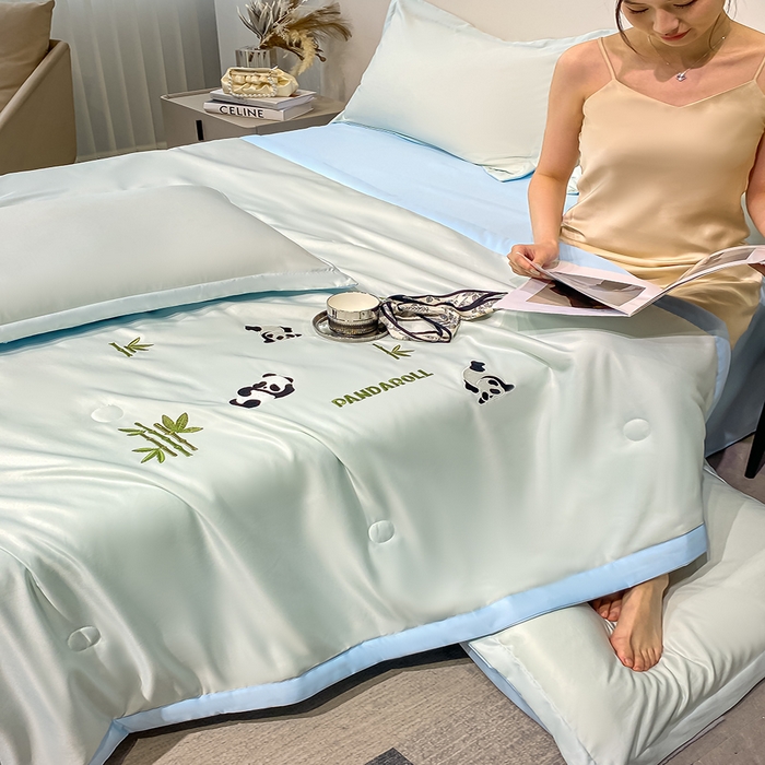 91家纺网 家纺一手货源 找家纺 澳梵 2024新款莫代尔夏被四件套 小熊猫-绿