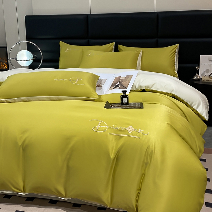 91家纺网 家纺一手货源 找家纺 澳梵 2024新款水洗真丝刺绣四件套 蒂娜-优雅绿白