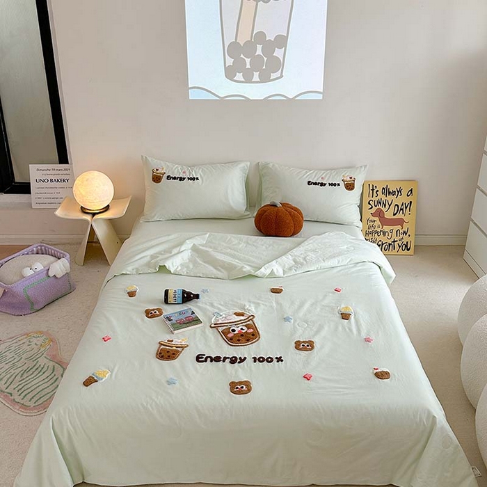 91家纺网 家纺一手货源 找家纺 柚子 2024新款全棉水洗新疆棉夏被四件套 珍珠奶茶