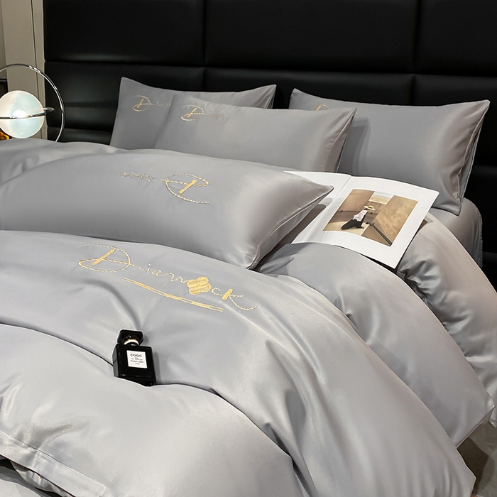 91家纺网 家纺一手货源 找家纺 澳梵 2024新款水洗真丝刺绣四件套 蒂娜-灰