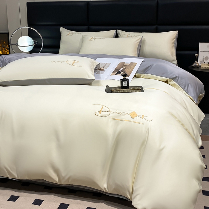 91家纺网 家纺一手货源 找家纺 澳梵 2024新款水洗真丝刺绣四件套 蒂娜-奶白灰