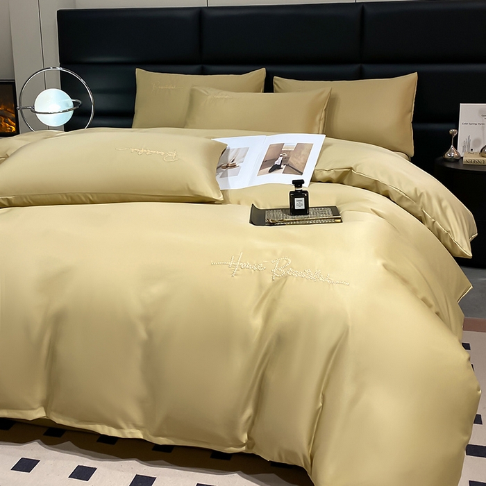 91家纺网 家纺一手货源 找家纺 澳梵 2024新款水洗真丝刺绣四件套 蒂娜-香槟金