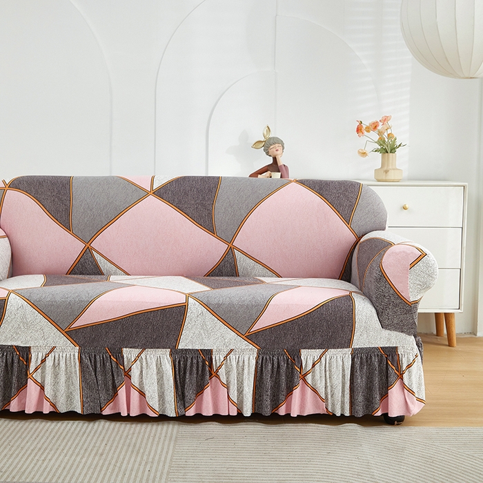 91家纺网 家纺一手货源 找家纺 飞翔家纺 2024新款花边裙摆沙发套 裙摆-缤纷几何