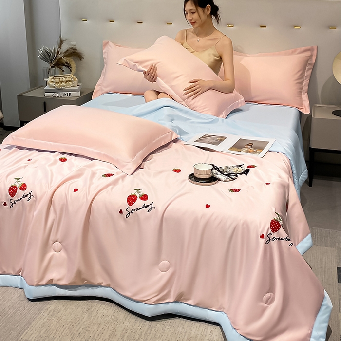 91家纺网 家纺一手货源 找家纺 澳梵 2024新款莫代尔夏被四件套 草莓粉