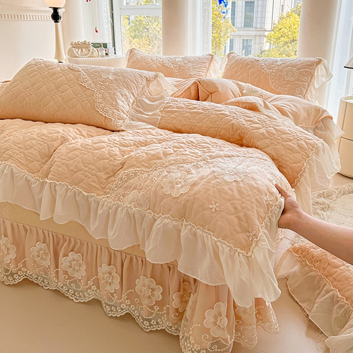 91家纺网 家纺一手货源 找家纺 罗艺轩 2024新款公主风水洗棉全夹棉床盖款四件套-盛宴 盛宴-香槟