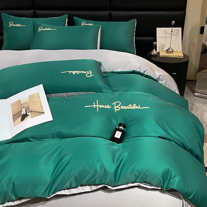 91家纺网 家纺一手货源 找家纺 澳梵 2024新款水洗真丝刺绣四件套 芭特芙-宝石绿