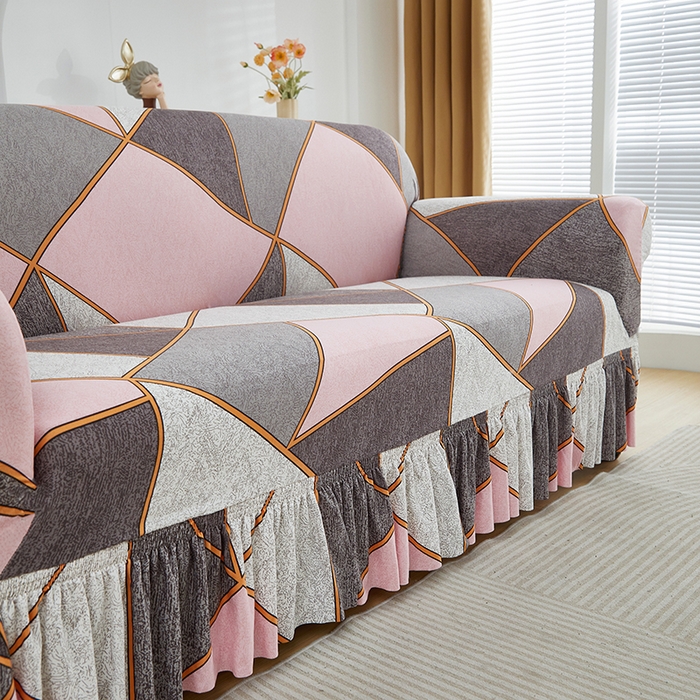 91家纺网 家纺一手货源 找家纺 飞翔家纺 2024新款花边裙摆沙发套 裙摆-缤纷几何