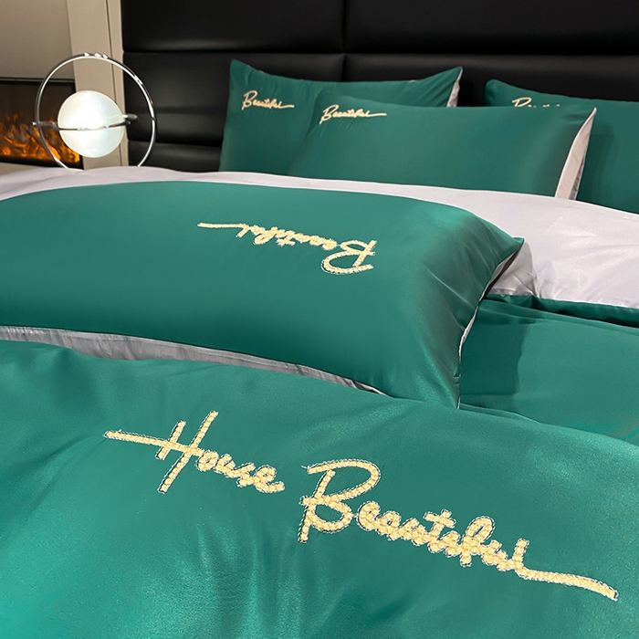 91家纺网 家纺一手货源 找家纺 澳梵 2024新款水洗真丝刺绣四件套 芭特芙-宝石绿