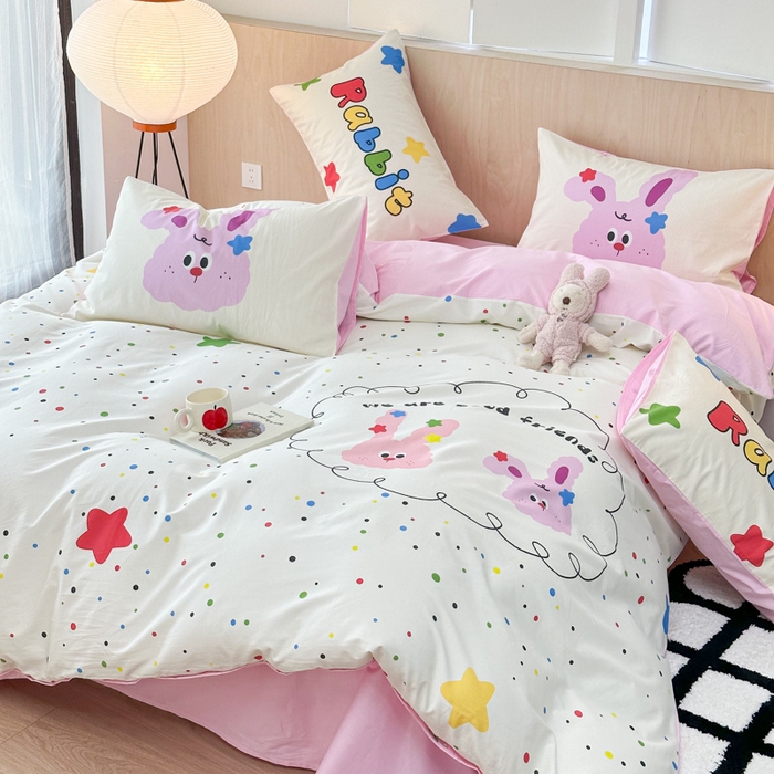 91家纺网 家纺一手货源 找家纺 千朵 2024新款13372全棉大版四件套 小兔兔