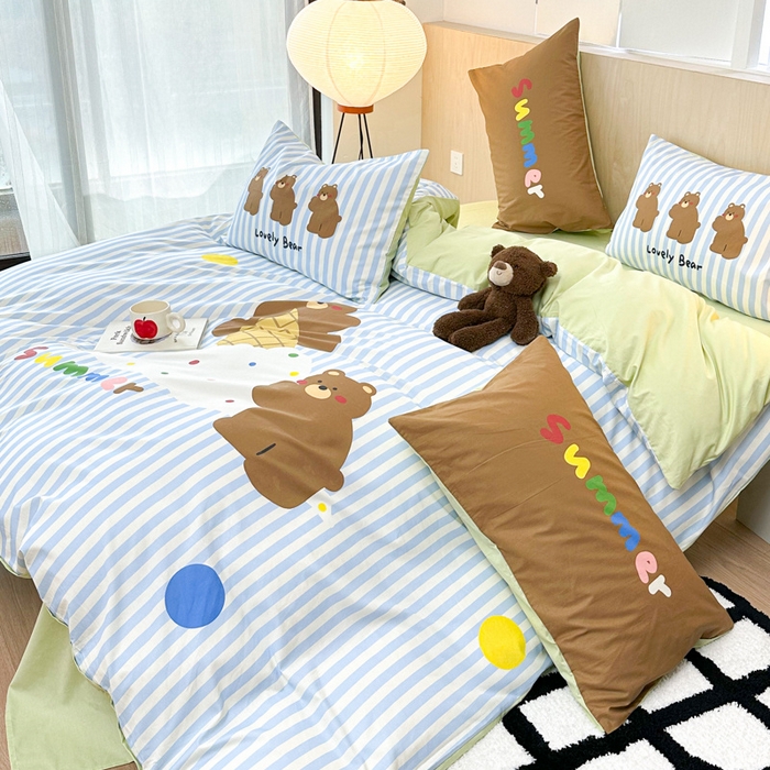 91家纺网 家纺一手货源 找家纺 千朵 2024新款13372全棉大版四件套 夏日熊