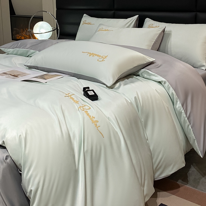 91家纺网 家纺一手货源 找家纺 澳梵 2024新款水洗真丝刺绣四件套 芭特芙-奶白灰