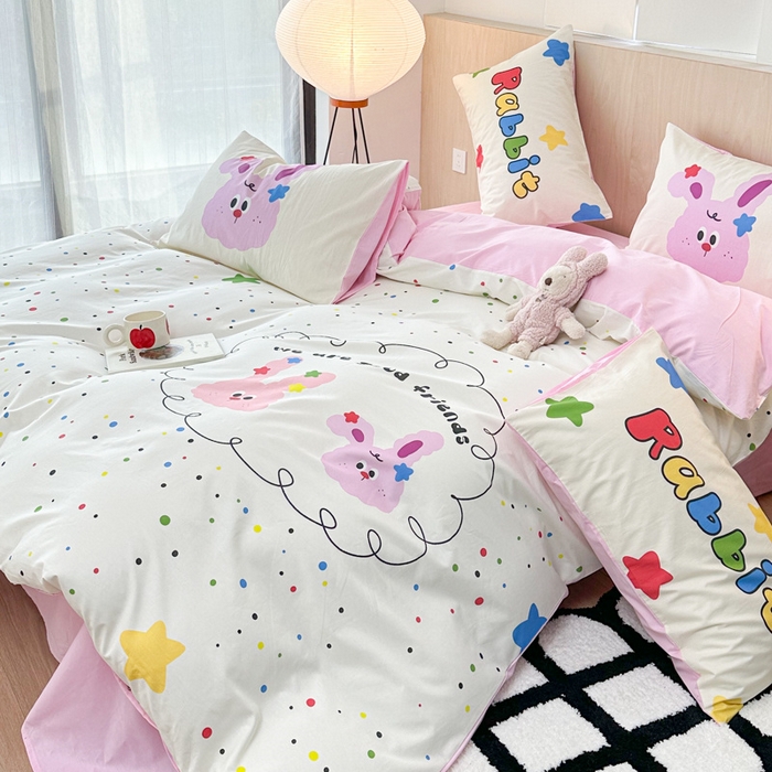 91家纺网 家纺一手货源 找家纺 千朵 2024新款13372全棉大版四件套 小兔兔