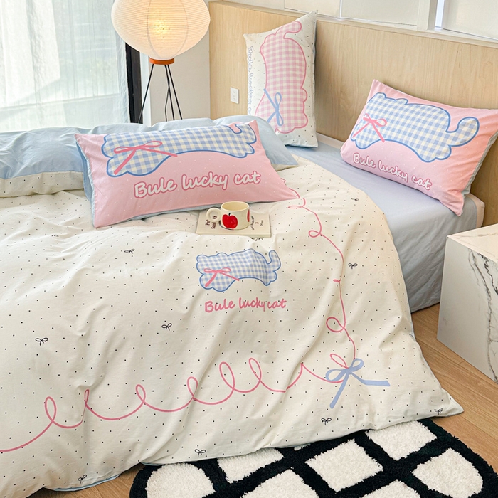 91家纺网 家纺一手货源 找家纺 千朵 2024新款13372全棉大版四件套 格子猫