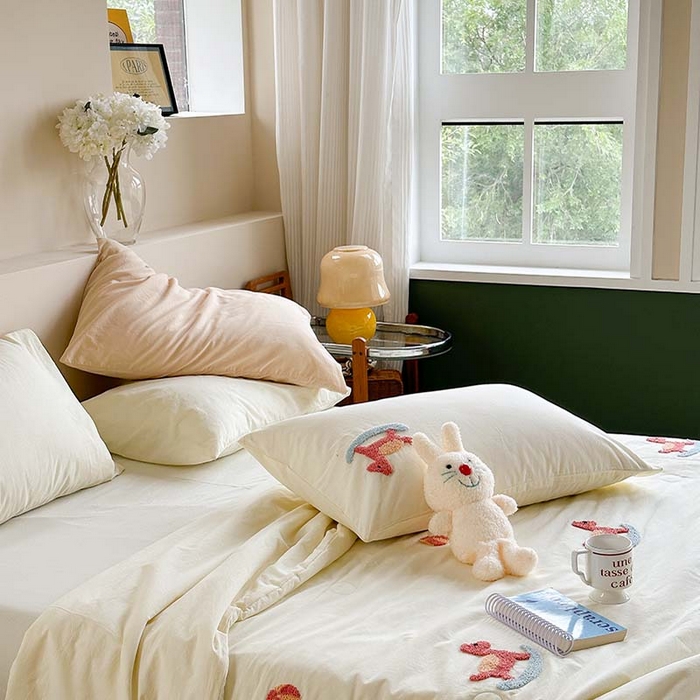 91家纺网 家纺一手货源 找家纺 柚子 2024新款全棉水洗新疆棉夏被四件套 摇摇马