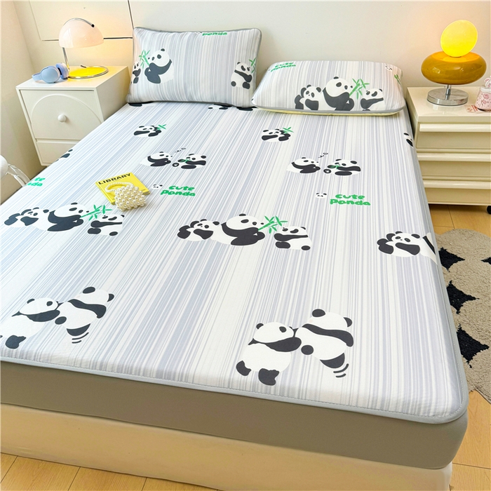 91家纺网 家纺一手货源 找家纺 喜居 2024新款碳光冰丝席床笠款 熊猫乐园