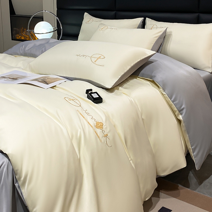 91家纺网 家纺一手货源 找家纺 澳梵 2024新款水洗真丝刺绣四件套 蒂娜-奶白灰