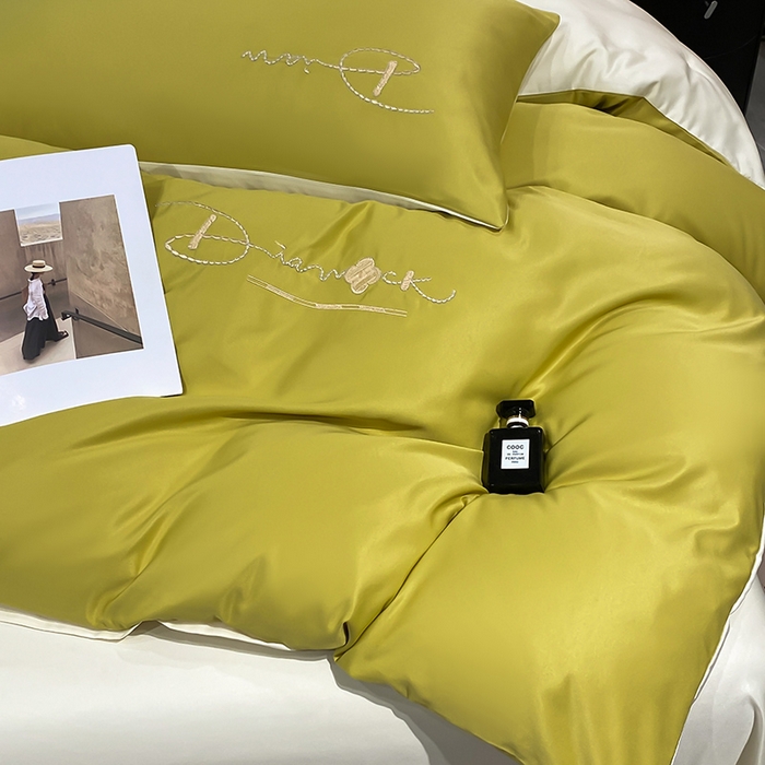 91家纺网 家纺一手货源 找家纺 澳梵 2024新款水洗真丝刺绣四件套 蒂娜-优雅绿白