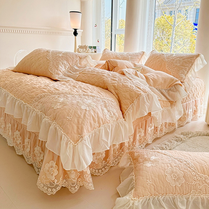 91家纺网 家纺一手货源 找家纺 罗艺轩 2024新款公主风水洗棉全夹棉床盖款四件套-盛宴 盛宴-香槟