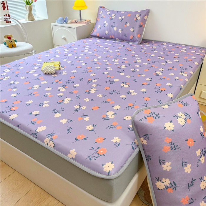 91家纺网 家纺一手货源 找家纺 喜居 2024新款碳光冰丝席床笠款 蔷薇花