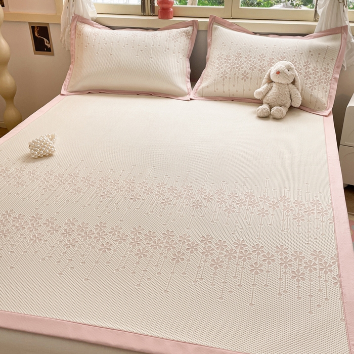 91家纺网 家纺一手货源 找家纺 慕澄 2024新款A类PE提花凉感豆豆复合款凉席 提花豆豆-雪花粉