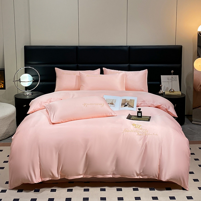 91家纺网 家纺一手货源 找家纺 澳梵 2024新款水洗真丝刺绣四件套 米兰生活-粉玉