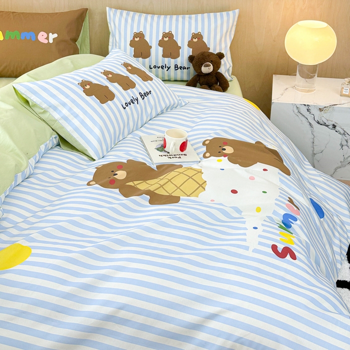 91家纺网 家纺一手货源 找家纺 千朵 2024新款13372全棉大版四件套 夏日熊