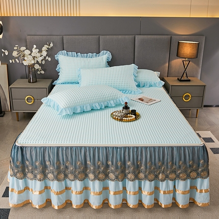 91家纺网 家纺一手货源 找家纺 （总）情恒家纺 2025新款可拆卸凉豆豆床裙款凉席