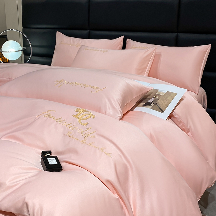 91家纺网 家纺一手货源 找家纺 澳梵 2024新款水洗真丝刺绣四件套 米兰生活-粉玉