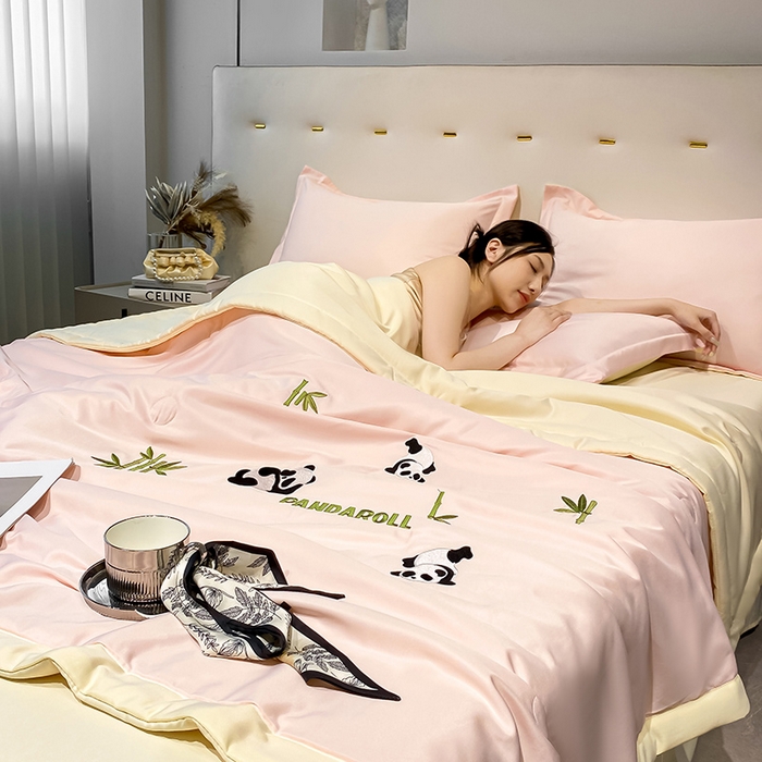 91家纺网 家纺一手货源 找家纺 澳梵 2024新款莫代尔夏被四件套 小熊猫-粉