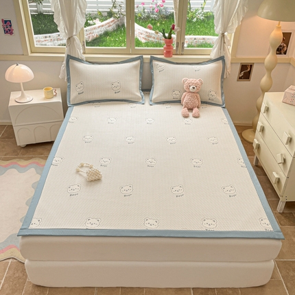 慕澄 2024新款A类PE提花凉感豆豆复合款凉席 提花豆豆-bear蓝