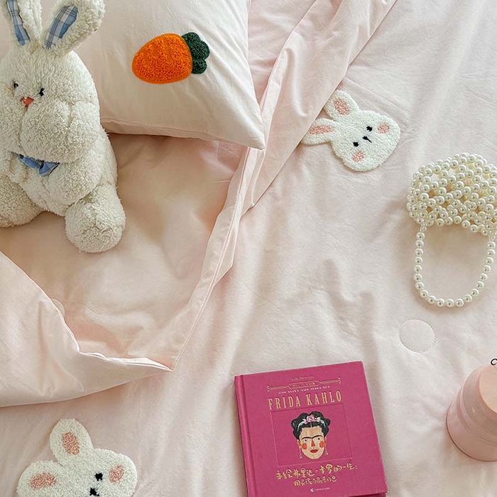 91家纺网 家纺一手货源 找家纺 柚子 2024新款全棉水洗新疆棉夏被四件套 小白兔