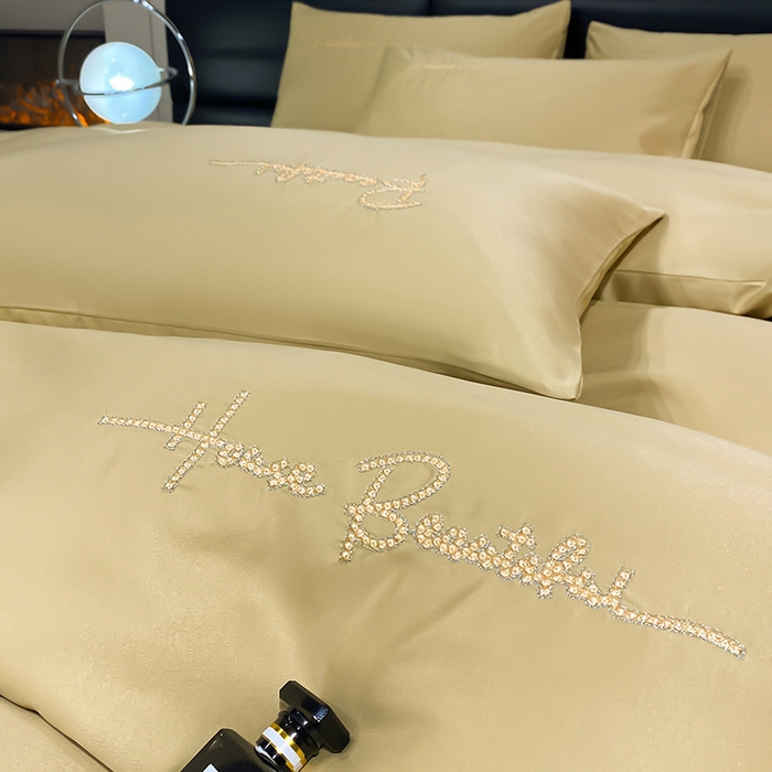 91家纺网 家纺一手货源 找家纺 澳梵 2024新款水洗真丝刺绣四件套 蒂娜-香槟金