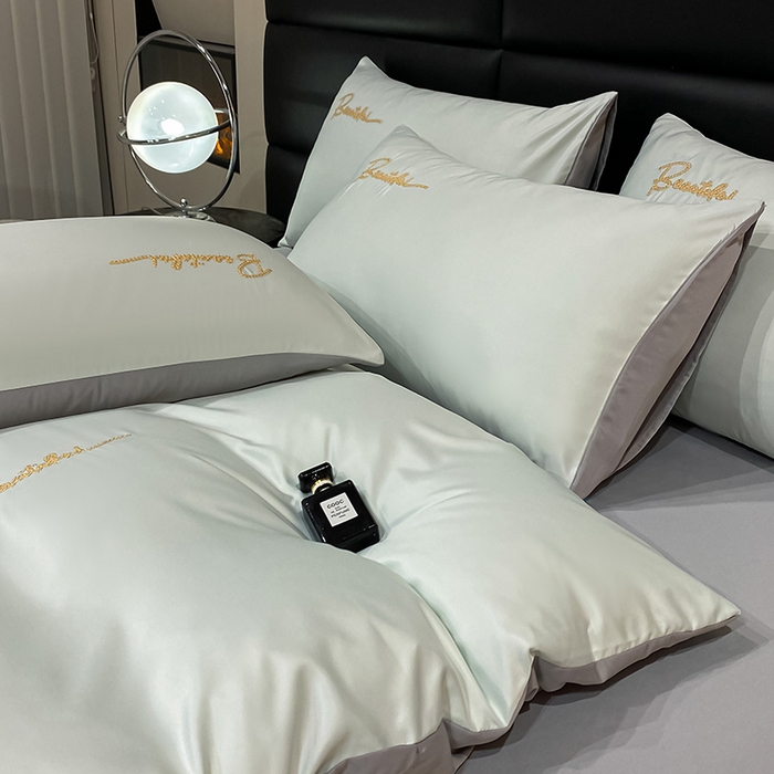 91家纺网 家纺一手货源 找家纺 澳梵 2024新款水洗真丝刺绣四件套 芭特芙-奶白灰