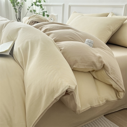 91家纺网 家纺一手货源 找家纺 （总）多品家纺 2024年春夏新品全棉双拼纯色无印风四件套