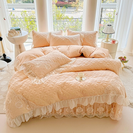 91家纺网 家纺一手货源 找家纺 （总）罗艺轩 2024新款公主风水洗棉全夹棉床盖款四件套-盛宴