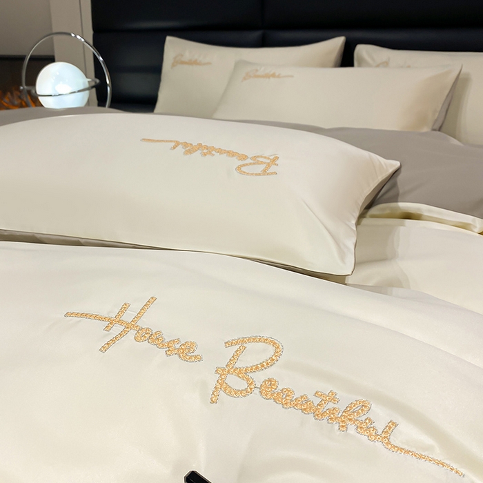 91家纺网 家纺一手货源 找家纺 澳梵 2024新款水洗真丝刺绣四件套 芭特芙-奶白咖