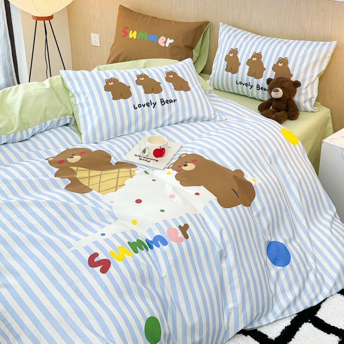 91家纺网 家纺一手货源 找家纺 千朵 2024新款13372全棉大版四件套 夏日熊