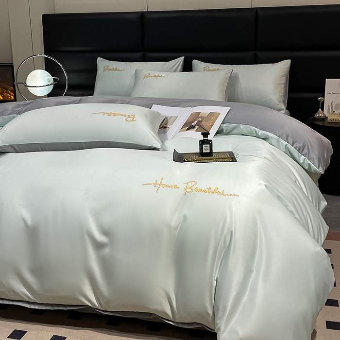 91家纺网 家纺一手货源 找家纺 澳梵 2024新款水洗真丝刺绣四件套 芭特芙-奶白灰