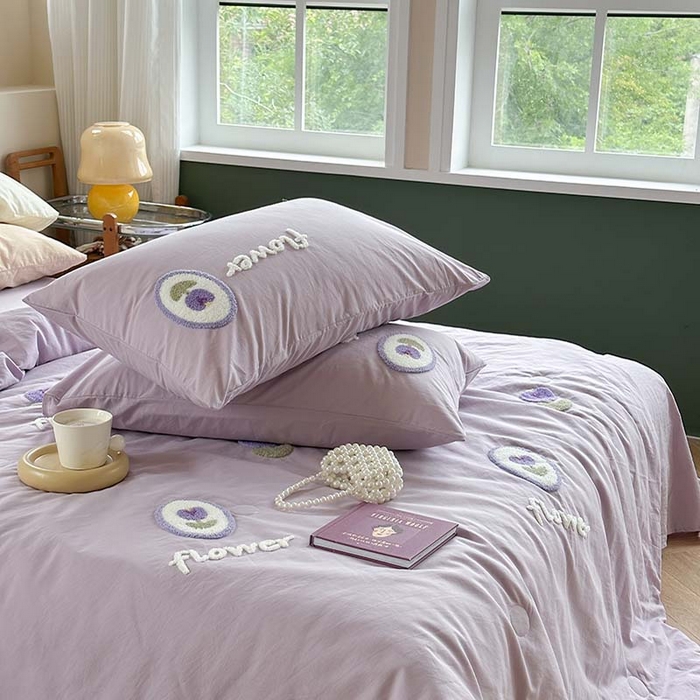 91家纺网 家纺一手货源 找家纺 柚子 2024新款全棉水洗新疆棉夏被四件套 紫郁香